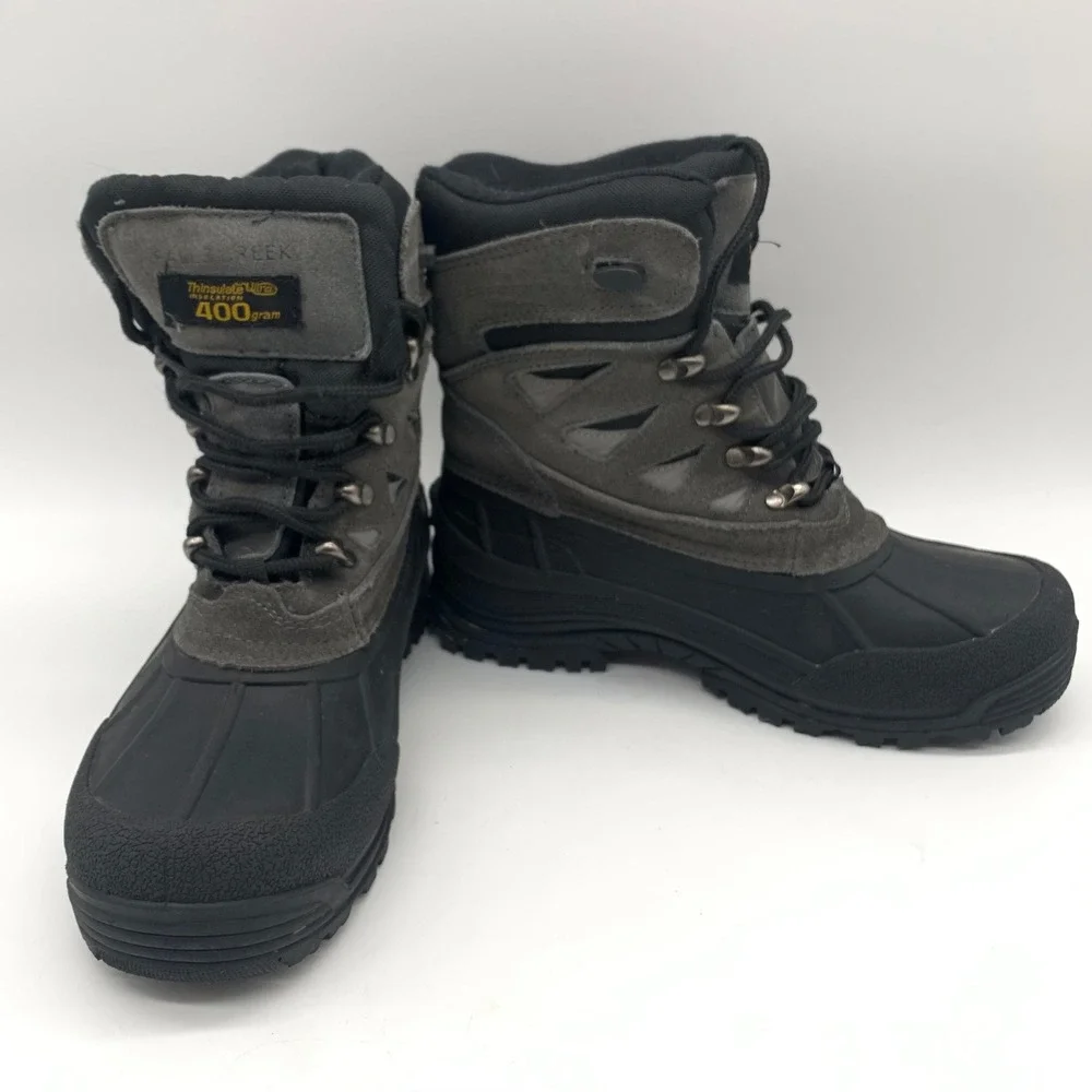 Falls Creek Winter Boots Mens 8 Gray Black Thinsulate 400g Leather Duck Boots